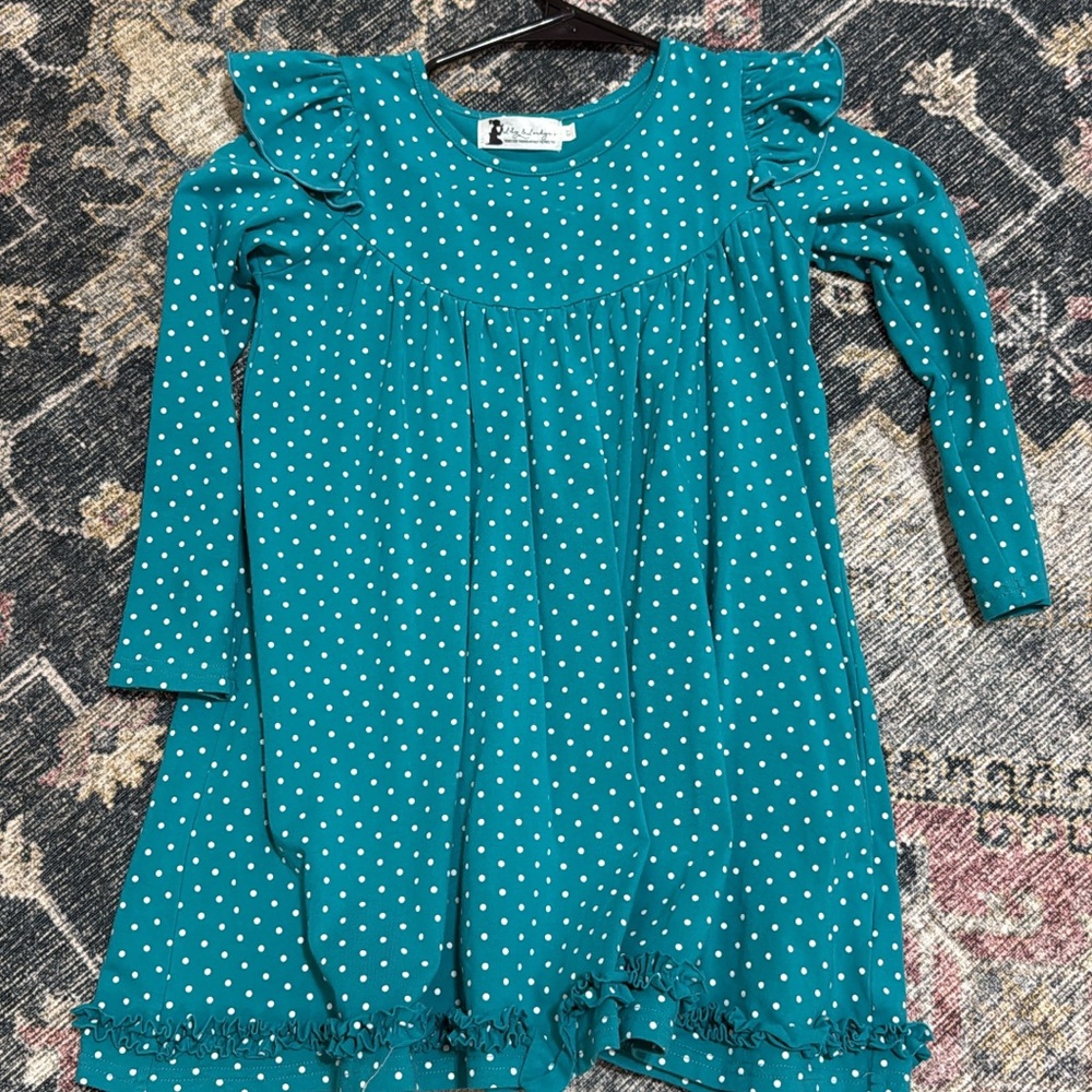 Lily Teal Dress with White Polka Dots